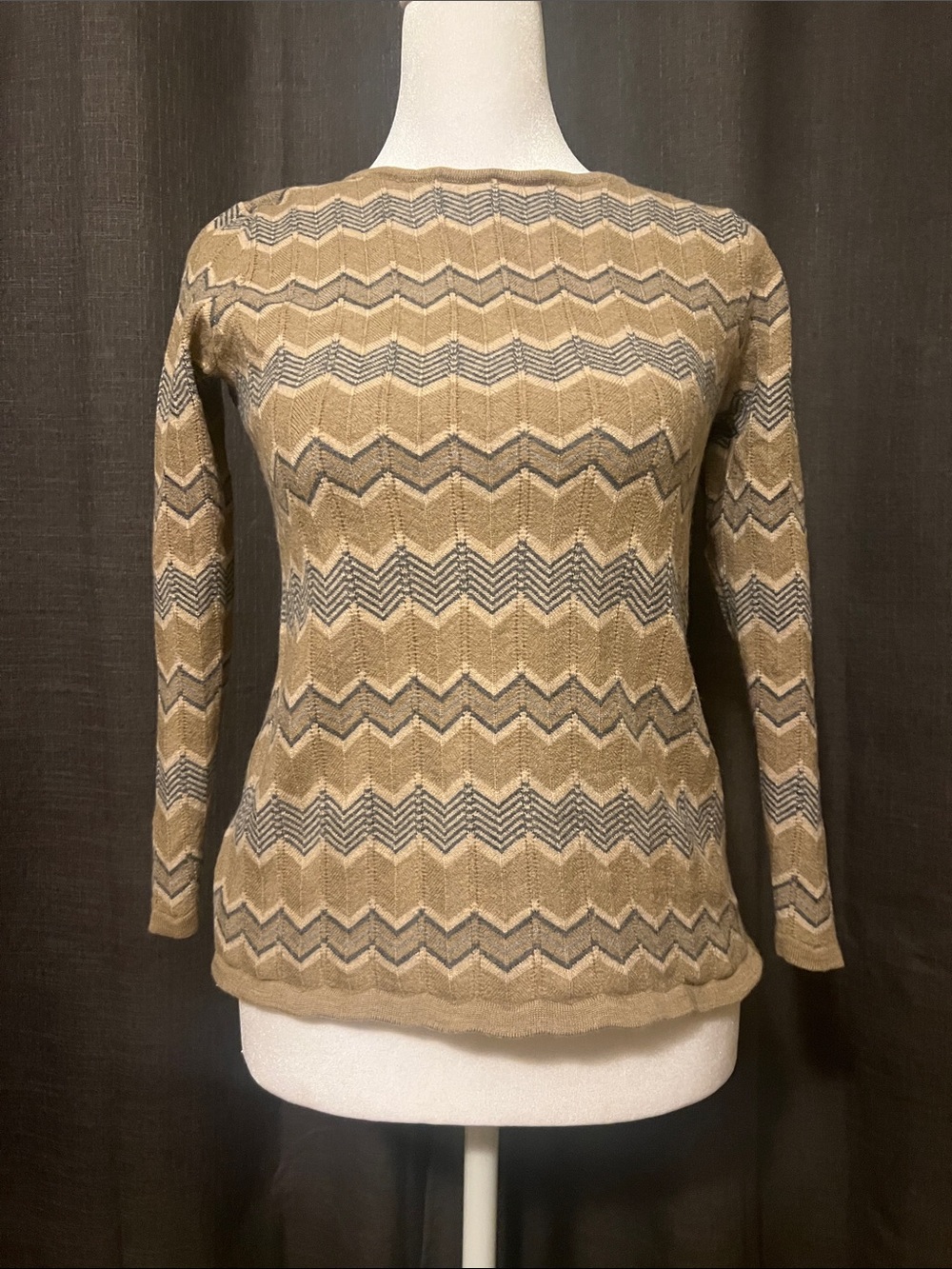 Pendleton Merino Wool Chevron Sweater Beige Taupe Gray Zig Zag M - FITS LIKE XS